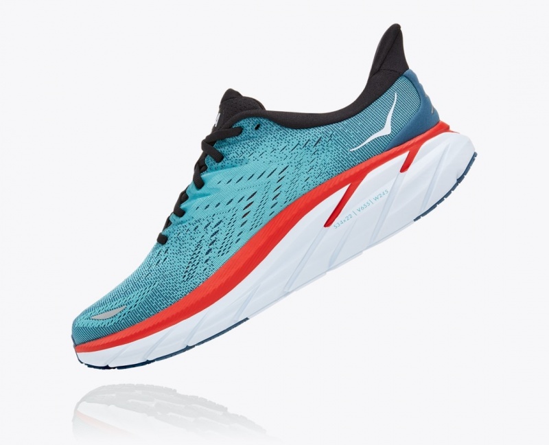 Men's HOKA Clifton 8 Running Shoes Turquoise / Red | JVXLN5961