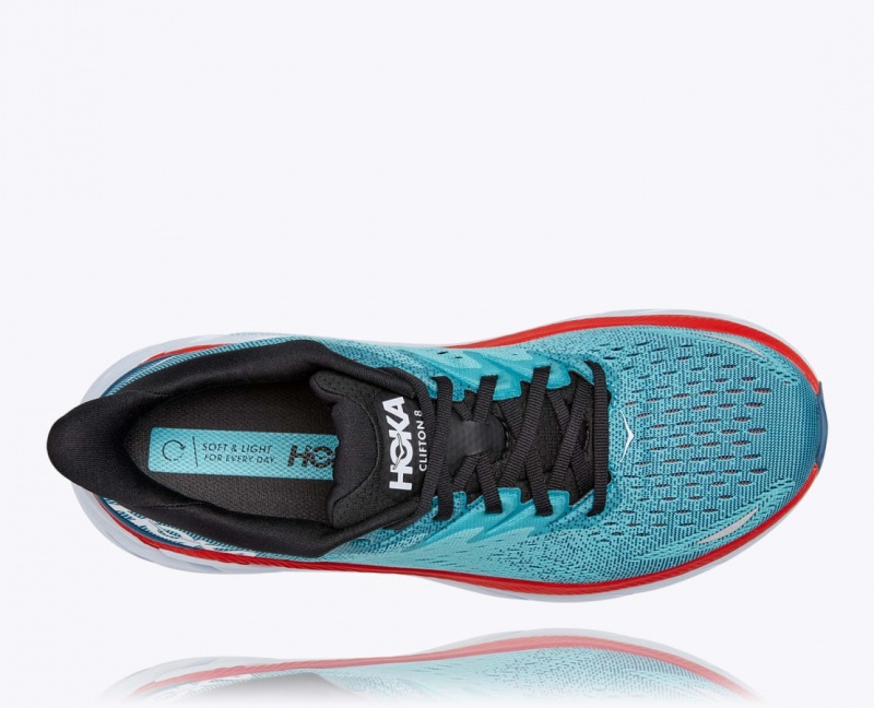 Men's HOKA Clifton 8 Running Shoes Turquoise / Red | JVXLN5961