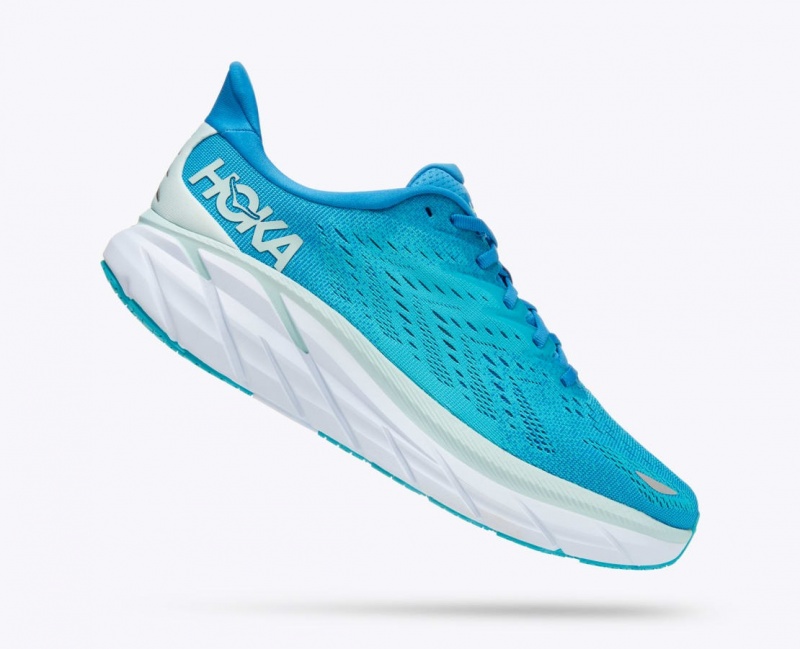 Men's HOKA Clifton 8 Running Shoes Turquoise | POIRV4329