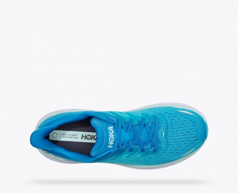 Men's HOKA Clifton 8 Running Shoes Turquoise | POIRV4329