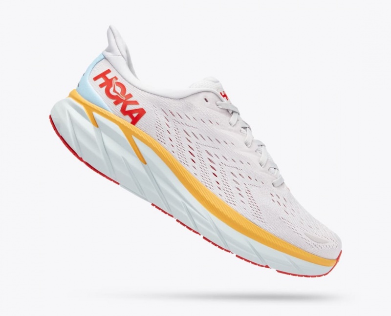 Men's HOKA Clifton 8 Running Shoes White / Orange / Red | KISPM8026