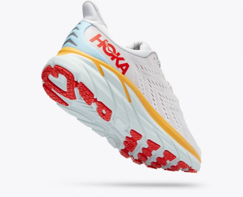 Men's HOKA Clifton 8 Running Shoes White / Orange / Red | KISPM8026