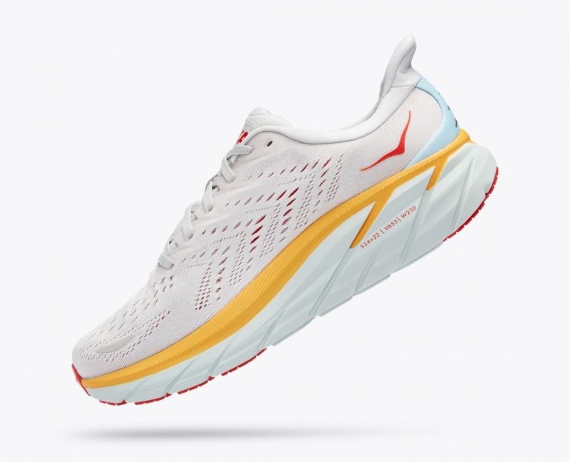 Men's HOKA Clifton 8 Running Shoes White / Orange / Red | KISPM8026