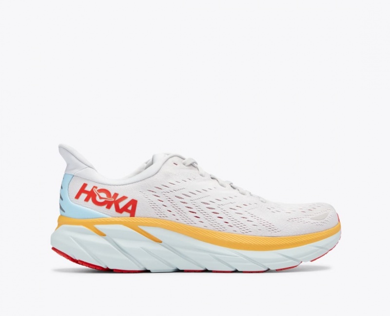 Men\'s HOKA Clifton 8 Running Shoes White / Orange / Red | KISPM8026