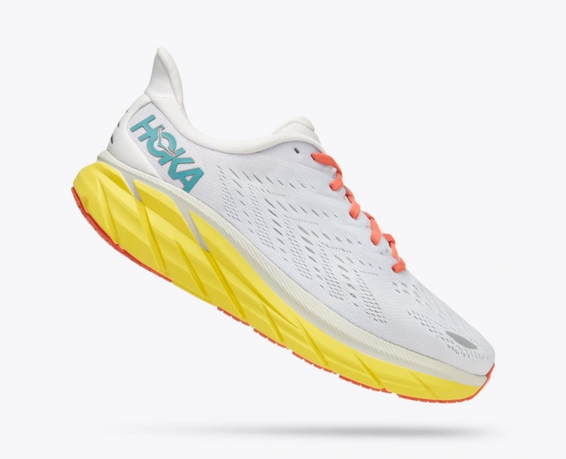 Men's HOKA Clifton 8 Running Shoes White / Yellow | PEQAM5829