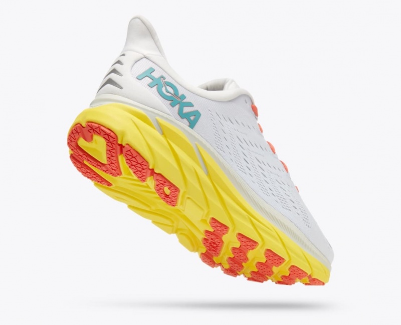 Men's HOKA Clifton 8 Running Shoes White / Yellow | PEQAM5829