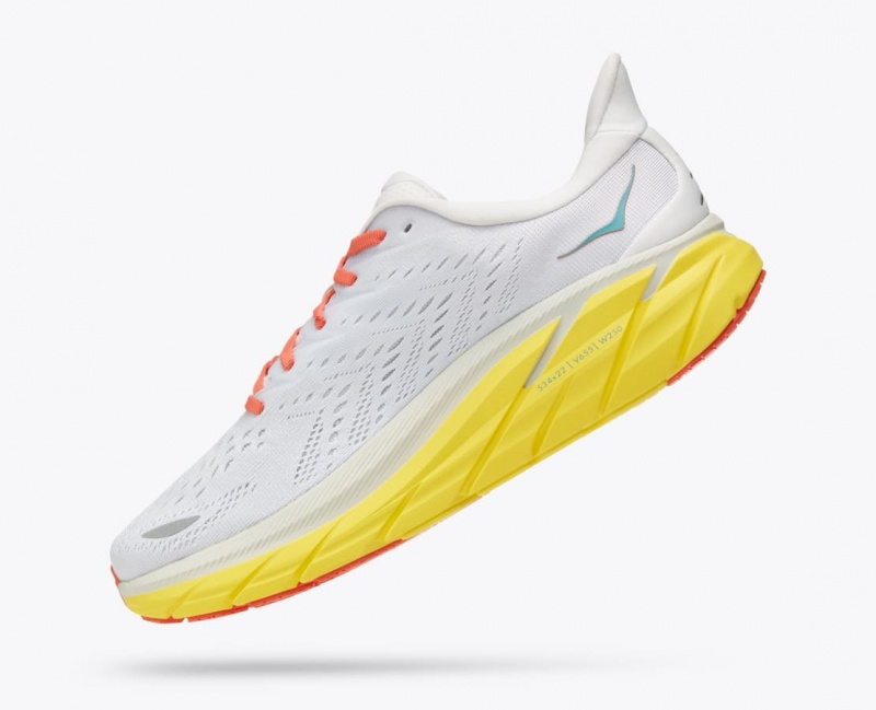 Men's HOKA Clifton 8 Running Shoes White / Yellow | PEQAM5829