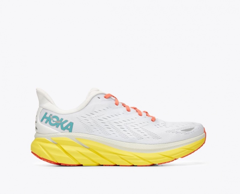 Men\'s HOKA Clifton 8 Running Shoes White / Yellow | PEQAM5829