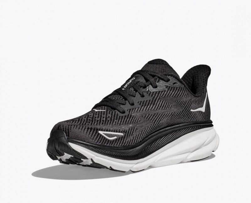 Men's HOKA Clifton 9 Running Shoes Black / White | IYZSN1836