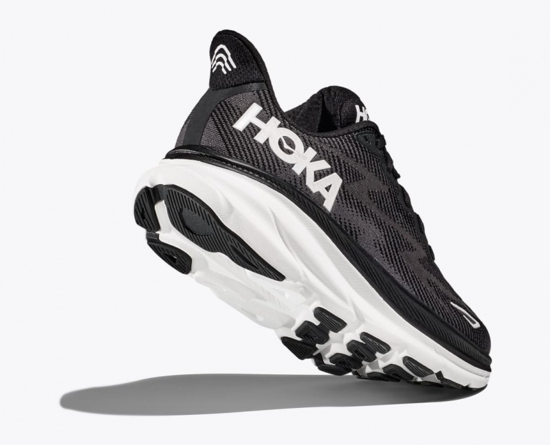 Men's HOKA Clifton 9 Running Shoes Black / White | IYZSN1836