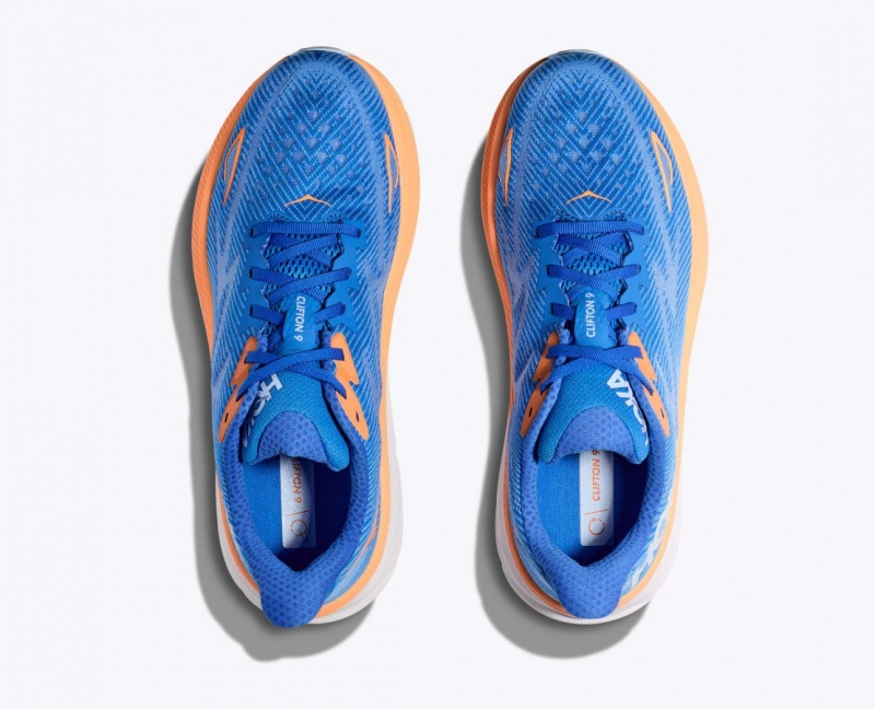 Men's HOKA Clifton 9 Running Shoes Blue / Orange | PZACS0816