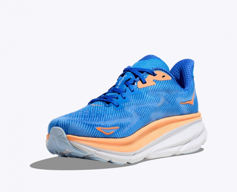 Men's HOKA Clifton 9 Running Shoes Blue / Orange | PZACS0816