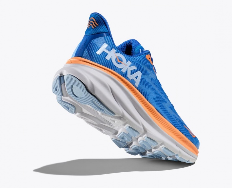 Men's HOKA Clifton 9 Running Shoes Blue / Orange | PZACS0816