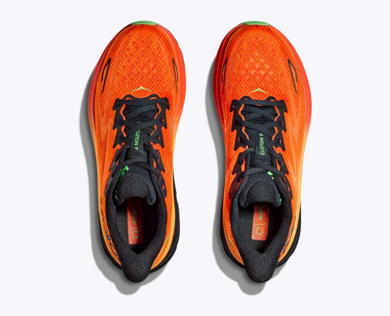 Men's HOKA Clifton 9 Running Shoes Dark Orange / Black | PBLEK4103