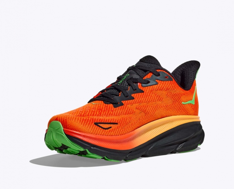 Men's HOKA Clifton 9 Running Shoes Dark Orange / Black | PBLEK4103