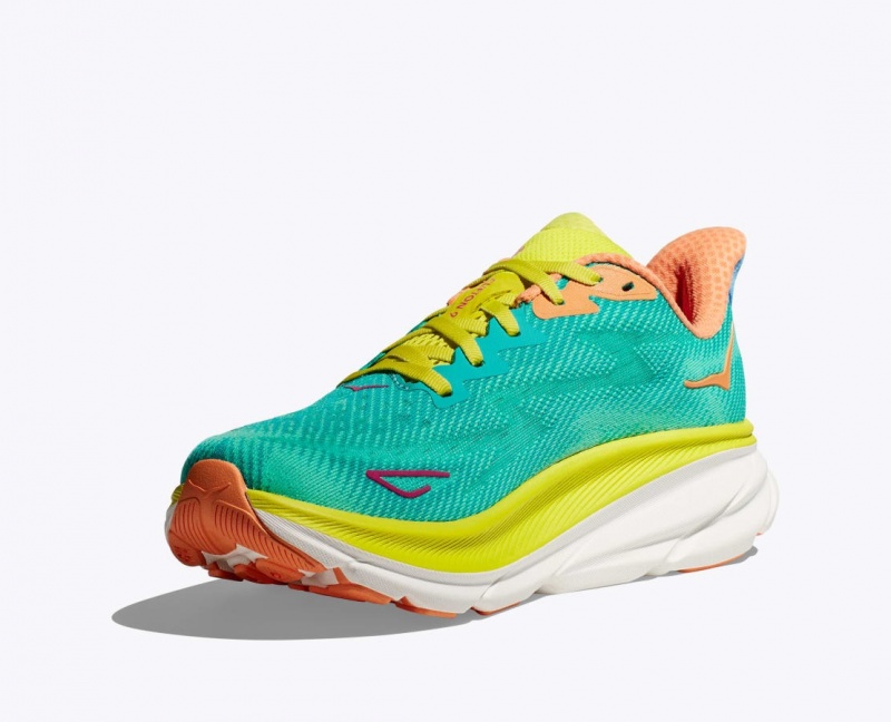 Men's HOKA Clifton 9 Running Shoes Dark Turquoise / Green | XAJMY3695