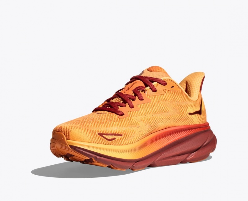 Men's HOKA Clifton 9 Running Shoes Orange / Dark Red | QGUBM6752