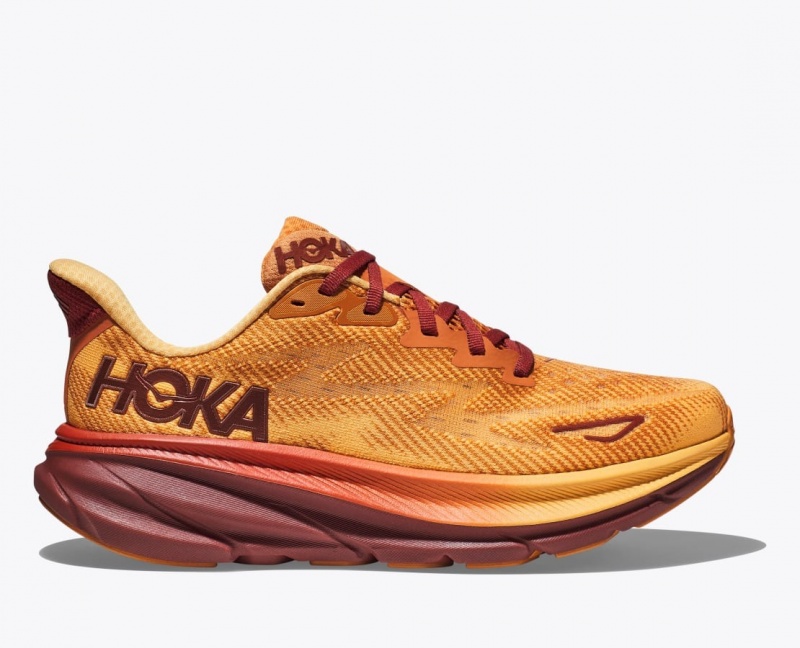 Men\'s HOKA Clifton 9 Running Shoes Orange / Dark Red | QGUBM6752