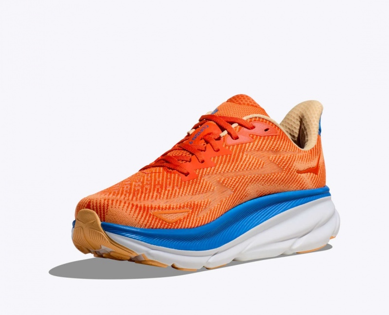 Men's HOKA Clifton 9 Running Shoes Orange / Blue | ONCYT5748