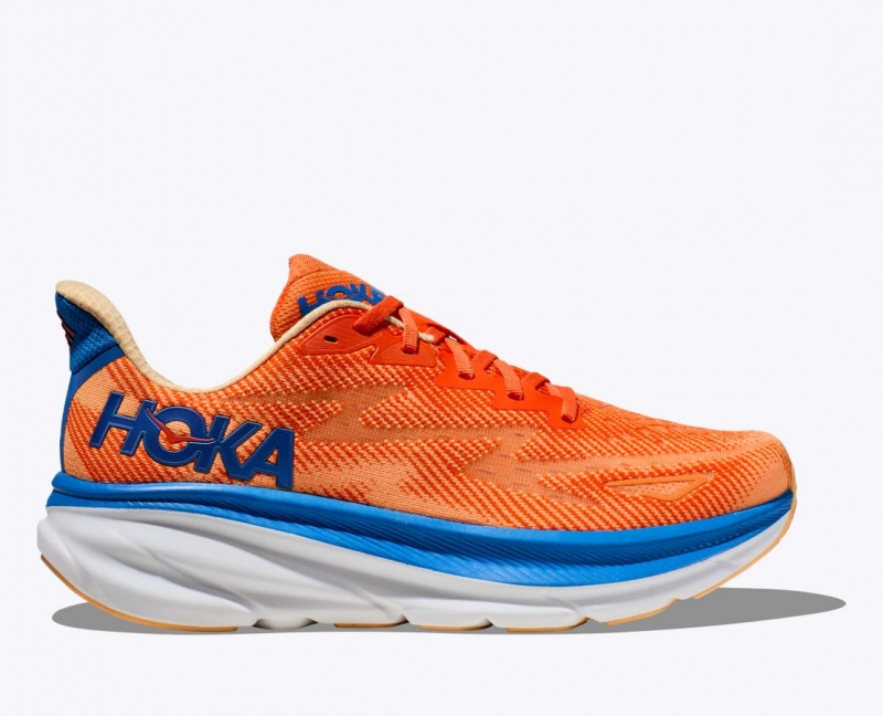 Men\'s HOKA Clifton 9 Running Shoes Orange / Blue | ONCYT5748