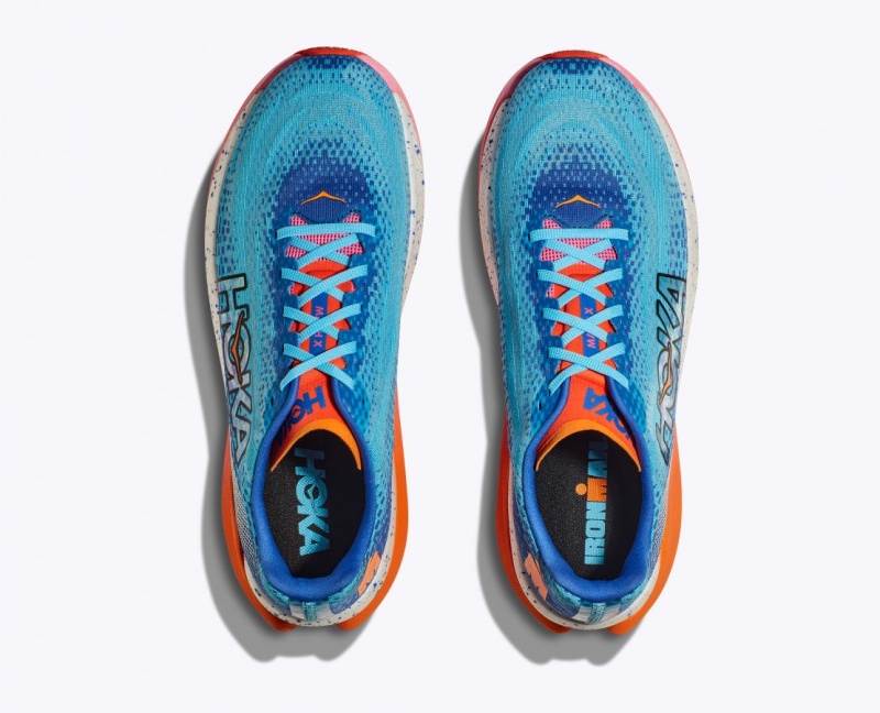 Men's HOKA IRONMAN Mach X Running Shoes Blue / White / Coral | WBRCO8507