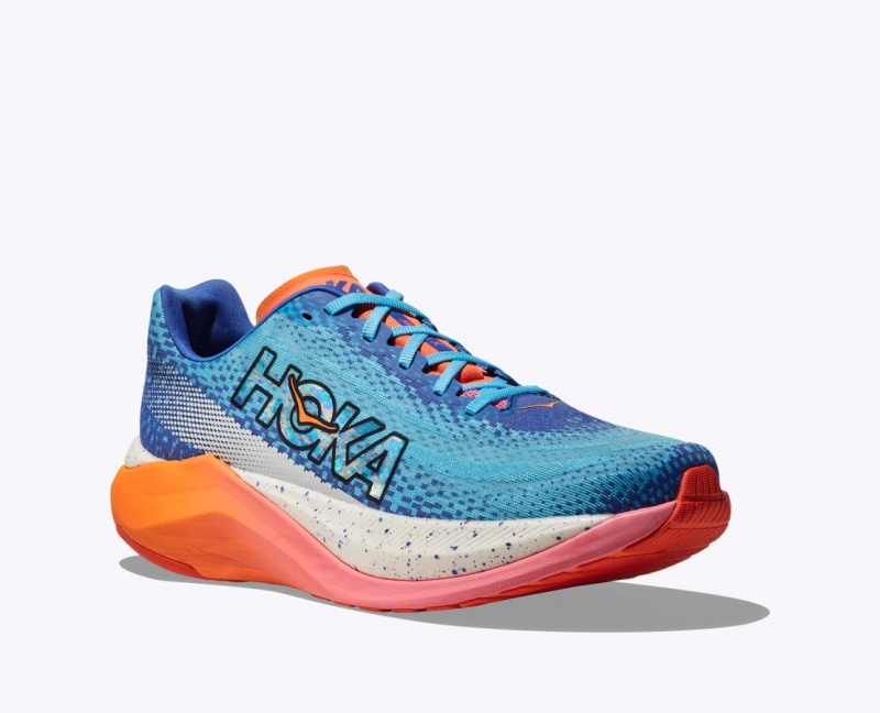 Men's HOKA IRONMAN Mach X Running Shoes Blue / White / Coral | WBRCO8507