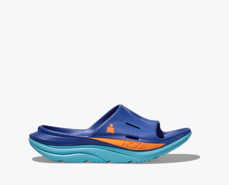 Men\'s HOKA IRONMAN Ora Recovery Slide Blue | PDCGR3469