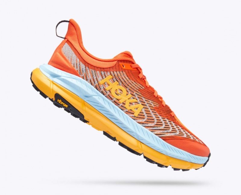 Men's HOKA Mafate Speed 4 Trail Running Shoes Coral / Light Blue / Orange | QRGTU1063