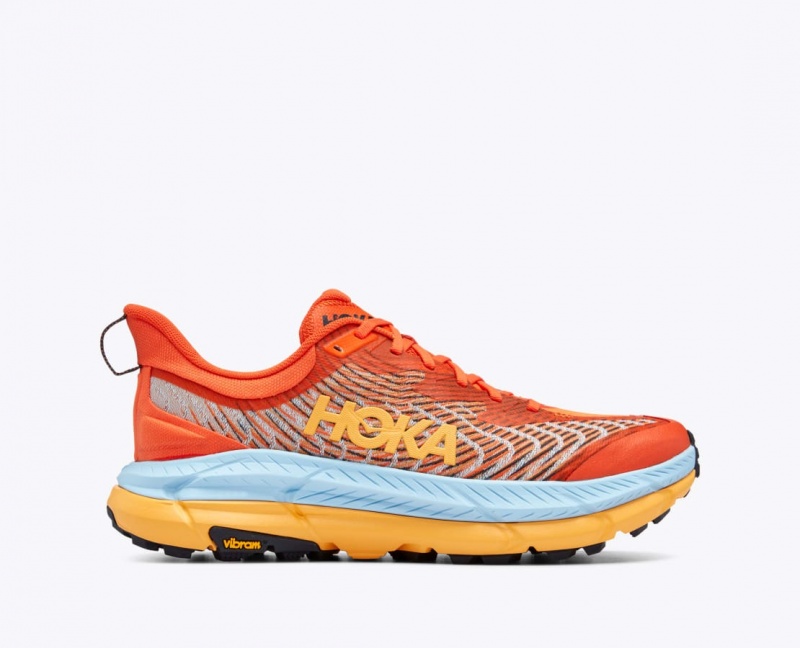 Men\'s HOKA Mafate Speed 4 Trail Running Shoes Coral / Light Blue / Orange | QRGTU1063