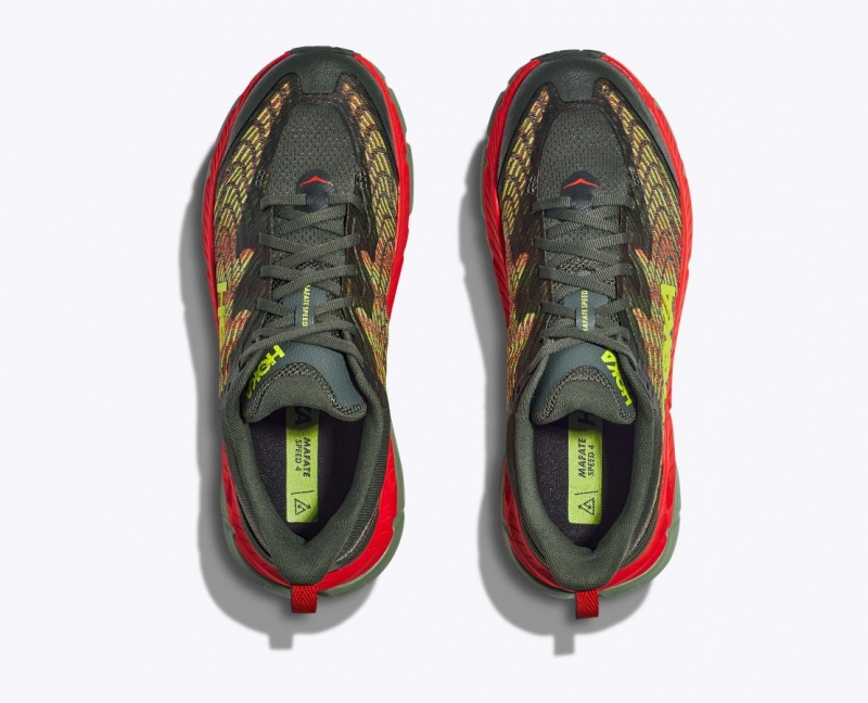 Men's HOKA Mafate Speed 4 Trail Running Shoes Olive / Red | AYXMP3840