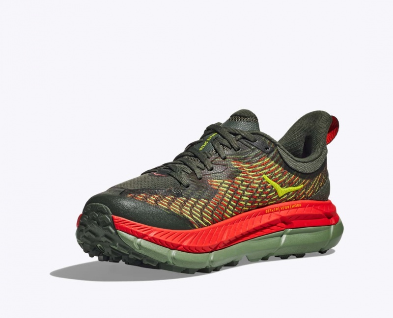 Men's HOKA Mafate Speed 4 Trail Running Shoes Olive / Red | AYXMP3840