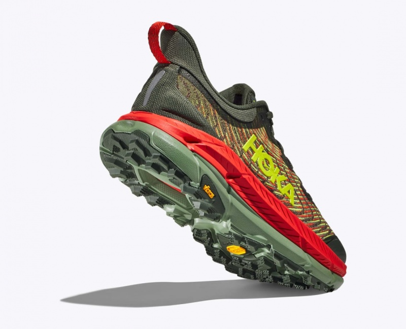 Men's HOKA Mafate Speed 4 Trail Running Shoes Olive / Red | AYXMP3840