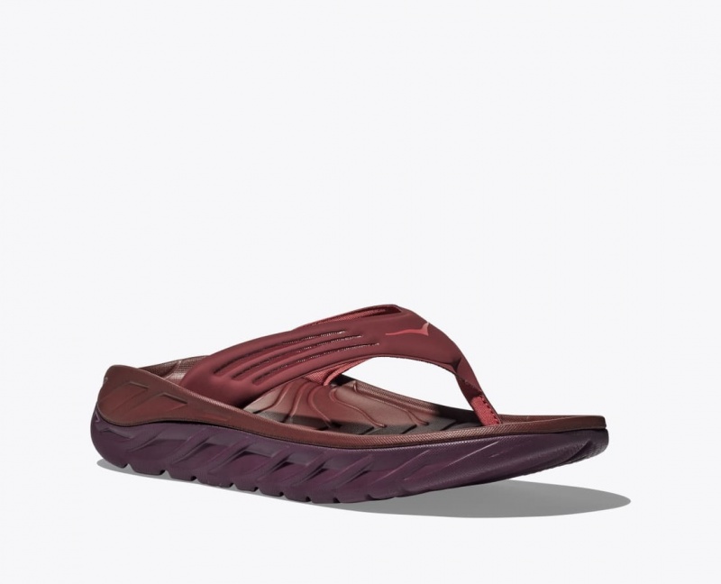 Men's HOKA ORA Recovery Flip Flops Dark Red | LMSDJ1345