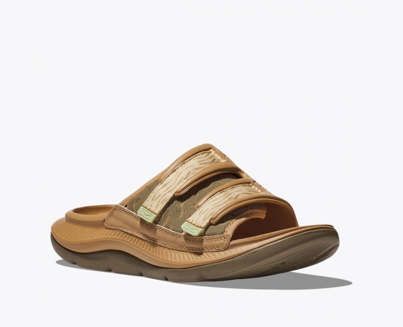 Men's HOKA Ora Luxe Slide Brown | FLEUT0271