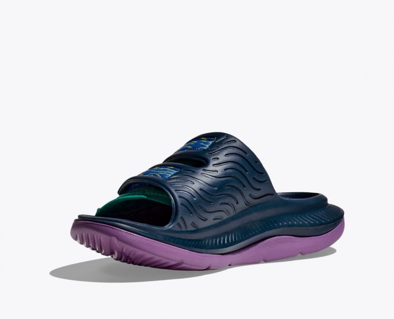 Men's HOKA Ora Luxe Slide Dark Blue / Green / Purple | VLSXB7436