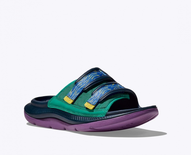 Men's HOKA Ora Luxe Slide Dark Blue / Green / Purple | VLSXB7436