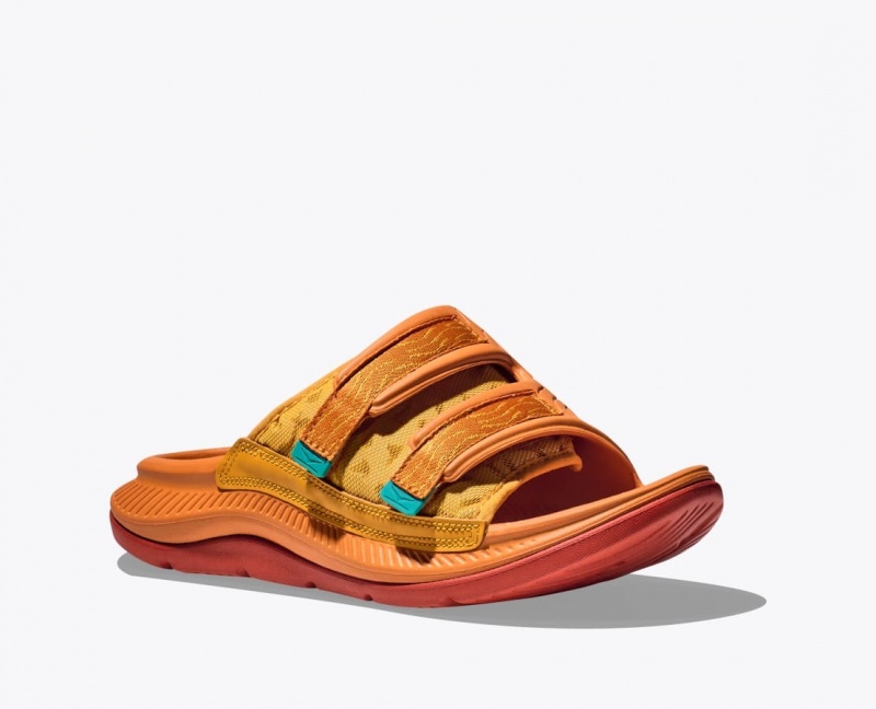 Men's HOKA Ora Luxe Slide Dark Orange | QJVFR9465