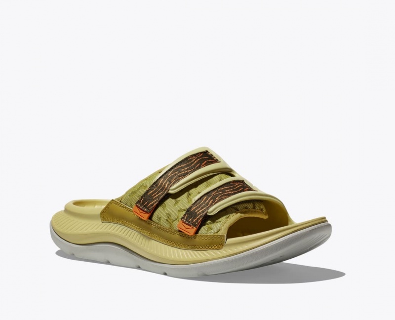 Men's HOKA Ora Luxe Slide Khaki / Brown | ENJZK2750