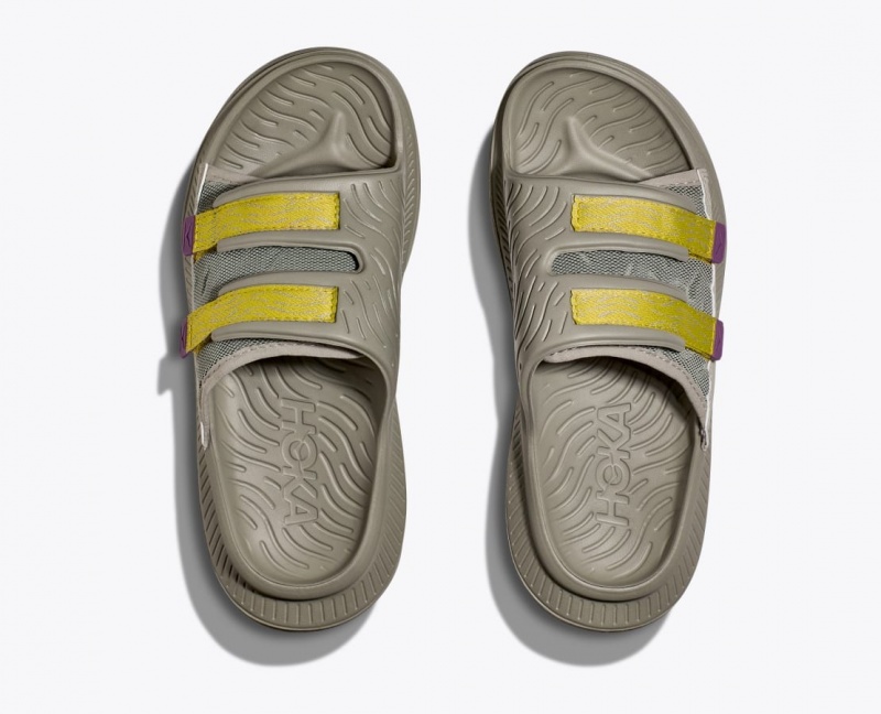 Men's HOKA Ora Luxe Slide Khaki / Yellow | UJOSW0375