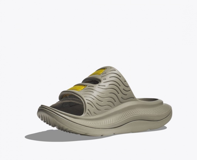 Men's HOKA Ora Luxe Slide Khaki / Yellow | UJOSW0375