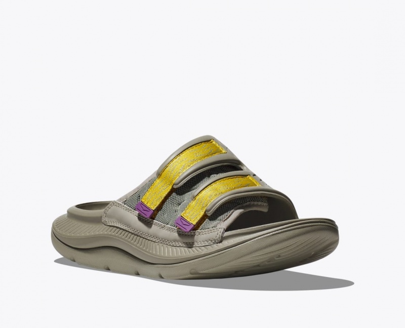 Men's HOKA Ora Luxe Slide Khaki / Yellow | UJOSW0375