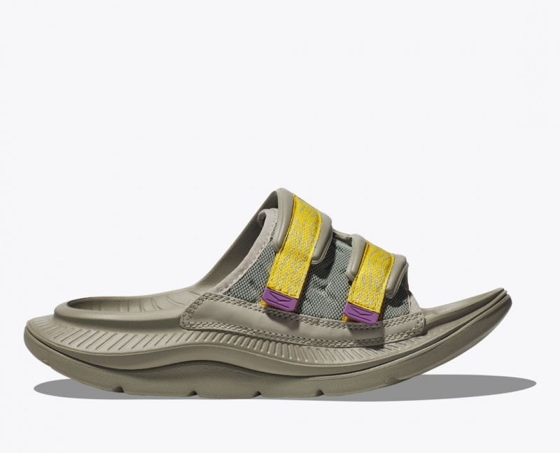 Men\'s HOKA Ora Luxe Slide Khaki / Yellow | UJOSW0375