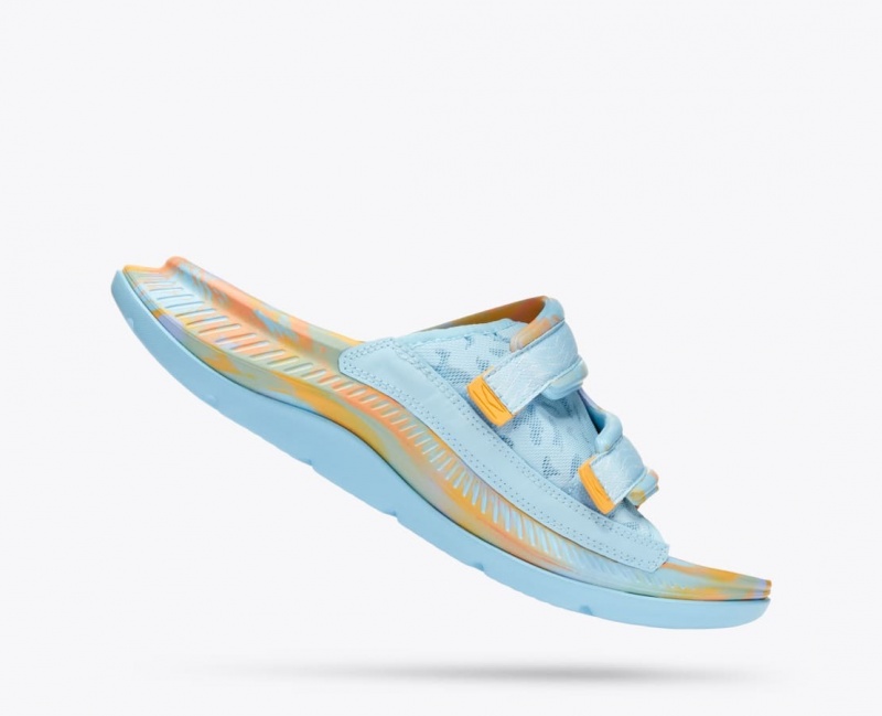 Men's HOKA Ora Luxe Slide Light Blue / Orange | JLCPW8927