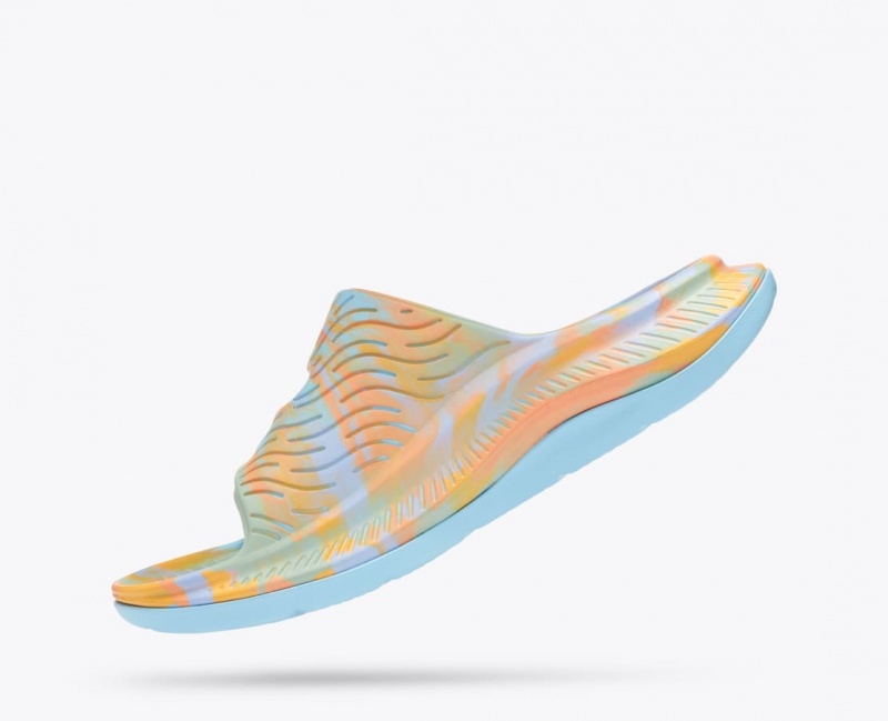 Men's HOKA Ora Luxe Slide Light Blue / Orange | JLCPW8927