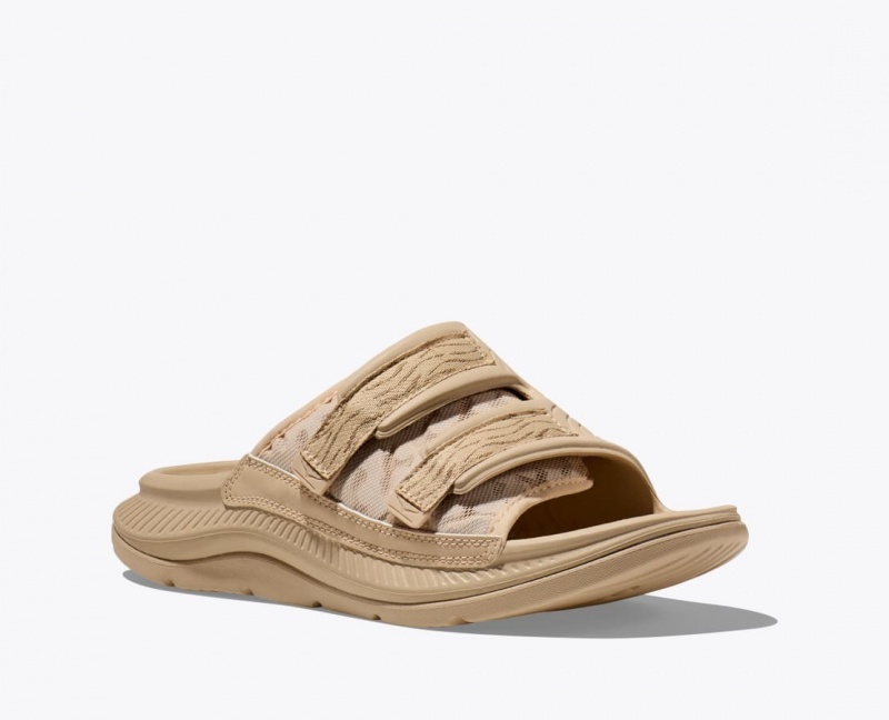 Men's HOKA Ora Luxe Slide Light Khaki | DLQFB3980