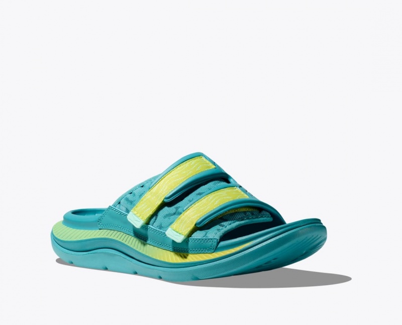 Men's HOKA Ora Luxe Slide Turquoise | GWUJM0541