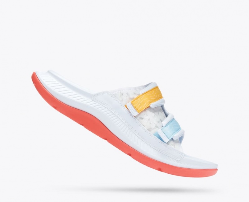 Men's HOKA Ora Luxe Slide White / Orange / Blue | FSTDM5960