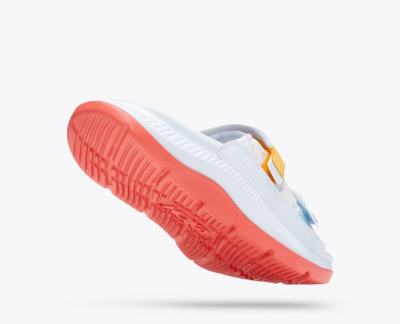 Men's HOKA Ora Luxe Slide White / Orange / Blue | FSTDM5960