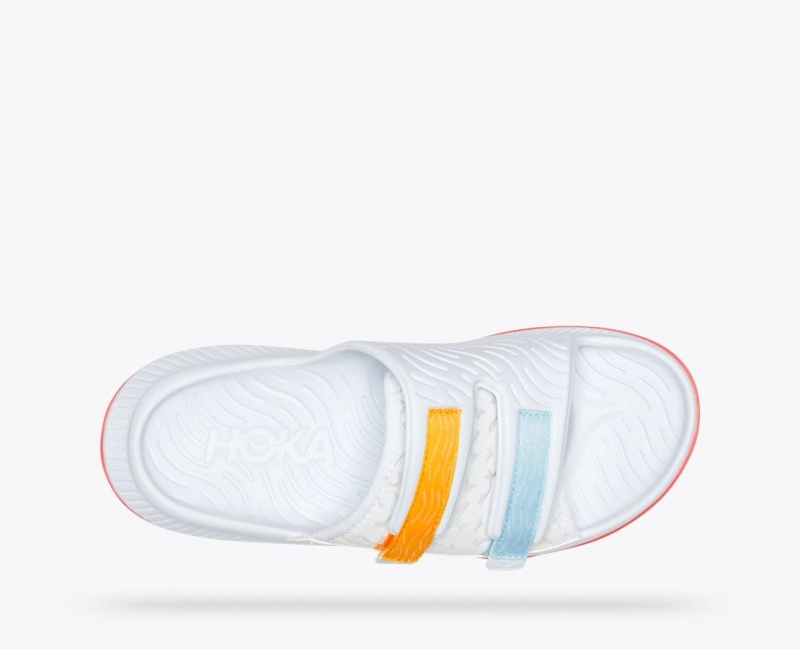 Men's HOKA Ora Luxe Slide White / Orange / Blue | FSTDM5960