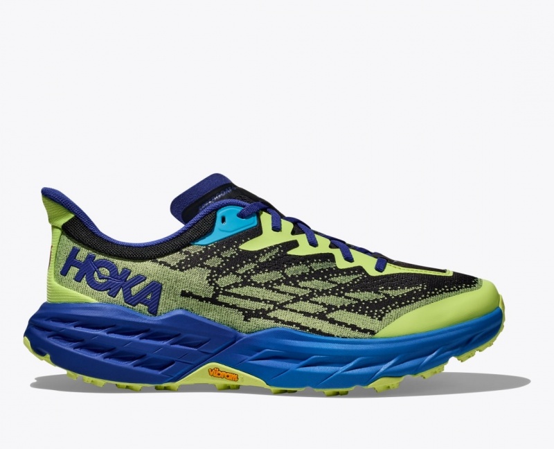 Men\'s HOKA Speedgoat 5 Trail Running Shoes Green / Black / Blue | LVYPQ2539